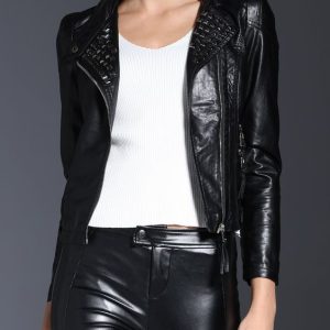 Faux Rivet Leather Jacket For Women