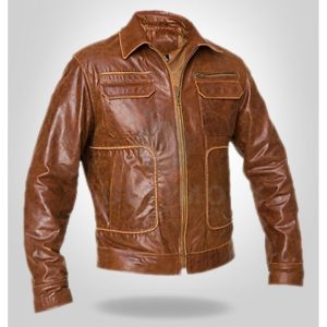 Brown Boston Bomber Good Quality Real Leather Jacket