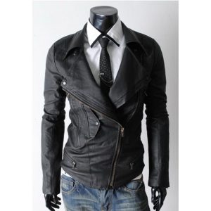 Slim fit Multi Pocket Rider Black Leather Jacket Mens