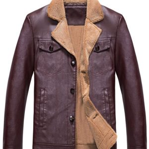 Biker Jacket with Faux Fur Collar Wine Red