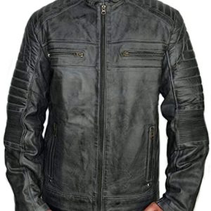 Cafe Racer Vintage Grey Wax leather Jacket For Men's