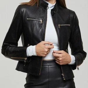 Alexa Black Stylish Leather Jacket For Women