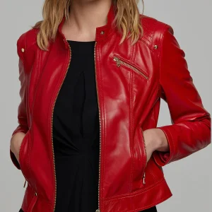 Amelia Red Biker Racer Leather Jacket
