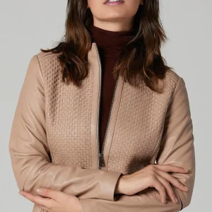 Austin Women Tan Biker Leather Jacket