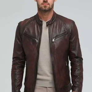 Biker Racer Dark Brown Leather Jacket
