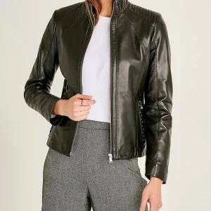 Black Grace Biker Leather Jacket For Women