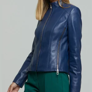 Blue Vinice Biker Racer Leather Jacket