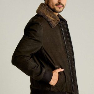 Bomber Dark Brown Fur Collar Leather Jacket