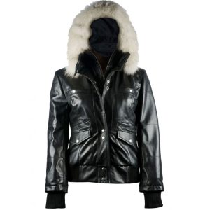 Bomber Womens Fur Black Leather Jacket