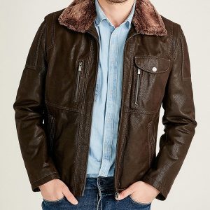Brown Angelo Men's Bomber Leather Jacket