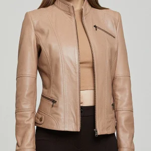 Brown Donna Women Slim Fit Leather Jacket