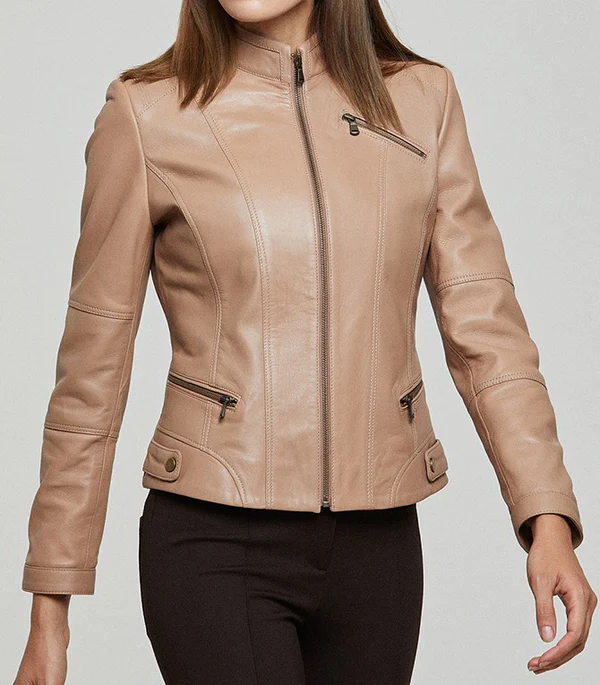 Brown Donna Women Slim Fit Leather Jacket - Image 3