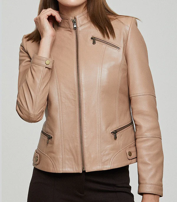 Brown Donna Women Slim Fit Leather Jacket - Image 2