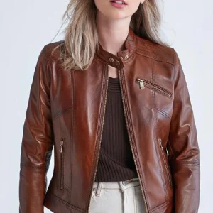 Burnt Seinna Women Brown Leather Jacket