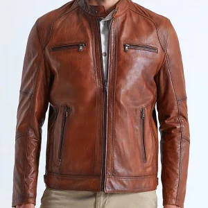Camel Alanzo Men's Brown Leather Jacket