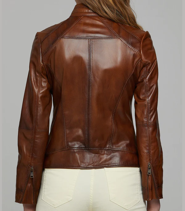 Camel Carla Motor Bike Leather Jacket - Image 4