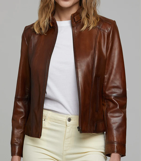 Camel Carla Motor Bike Leather Jacket