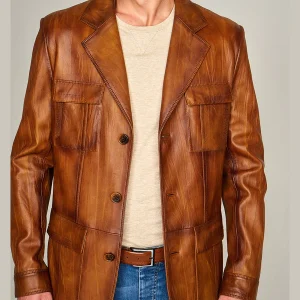 Camel Kevin Brown Leather Coat