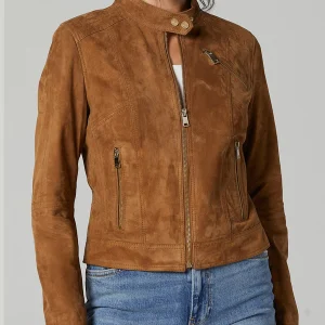 Camel Kylie Suede Brown Leather Jacket