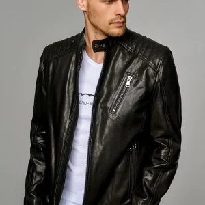 Casual Quilted Black Leather Jacket