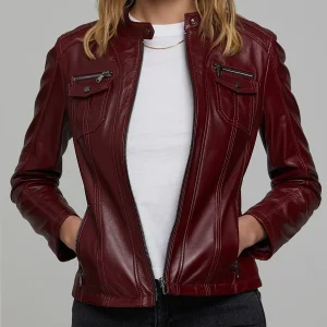Claret Red Celia Women Leather Jacket