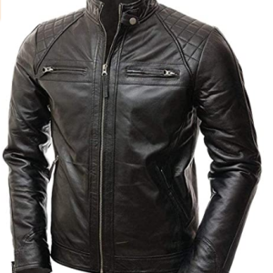 Classic Diamond Padded Black Leather Jacket