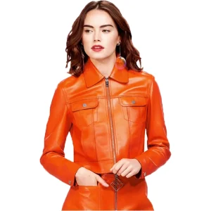 Daisy Ridley Orange Leather Jacket
