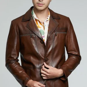 Dark Brown Distressed Leather Jacket For Mens