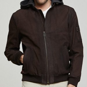 David Brown Leather Jacket With Hood