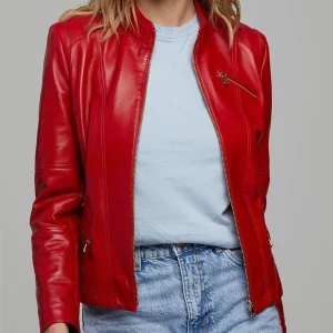 Donna Stylish Women Red Leather Jacket