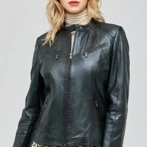 Eleanor Cafe Racer Black Leather Jacket For Women