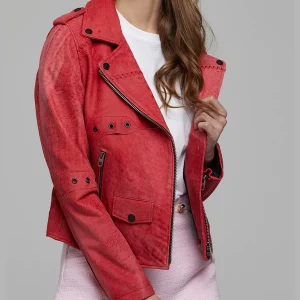 Hannah Distressed Red Leather Jacket