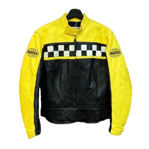 Kendall Jenner Race Flag Cafe Racer Leather Jacket