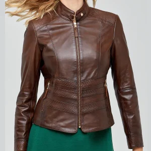 Lily Brown Stylish Leather jacket For Women
