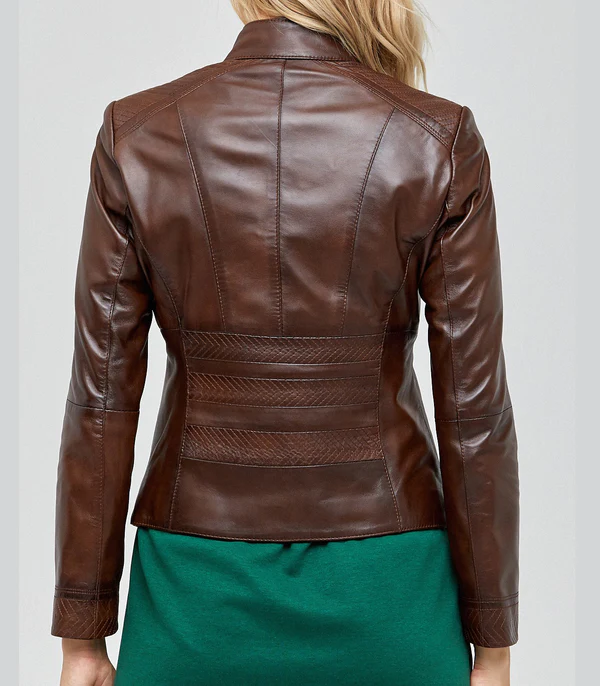 Lily Brown Stylish Leather jacket For Women - Image 4