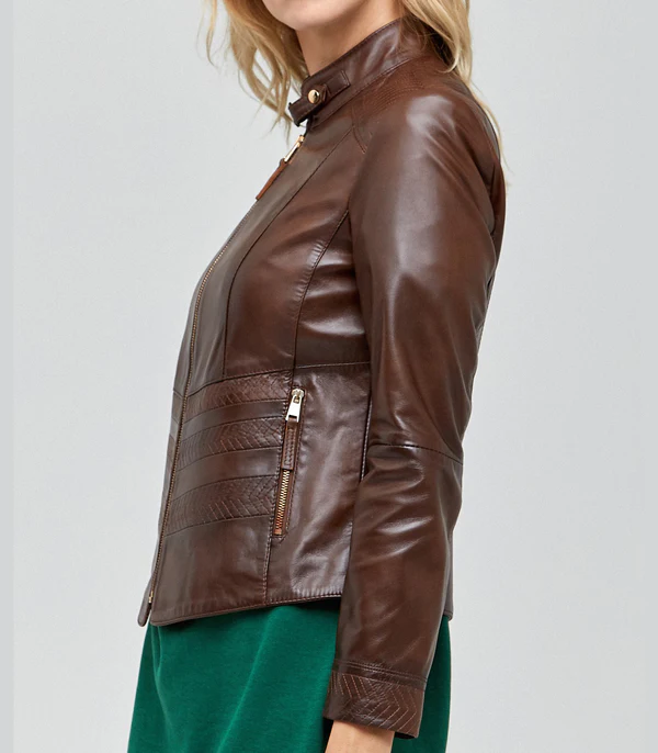 Lily Brown Stylish Leather jacket For Women - Image 3