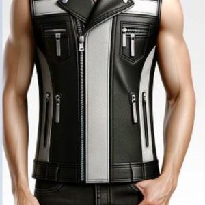 Men Black & Grey Stylish Leather Vest