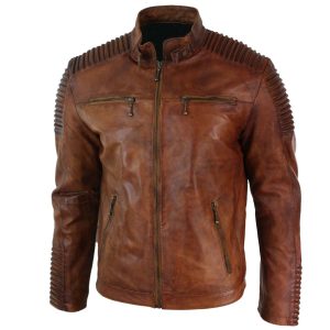 Distressed Brown Vintage Cafe Leather Jacket