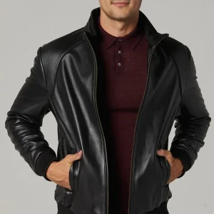 Men's Houston Black Bomber Leather Jacket