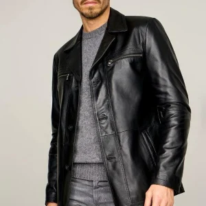 Modern Mens Black Leather Blazer Jacket
