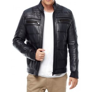 Navy Blue Stylish Leather Jacket For Men's