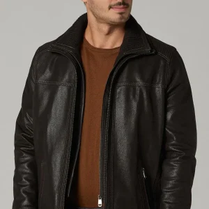 Rib-Stitched Dark Brown Leather Jacket