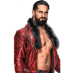 Seth Rollins Fur Collar Red Leather Jacket