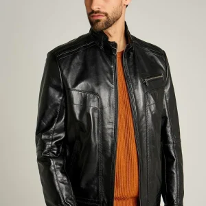 Sheeny Distressed Black Leather Jacket