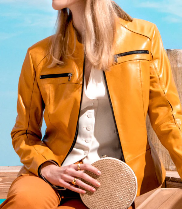 Stella Biker Racer Yellow Leather Jacket For Women's - Image 3