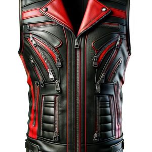 Stylish black and Red Biker Leather Vest Men