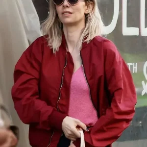 Vanessa Kirby Night Always Comes 2025  Red Satin Fabric Bomber Jacket
