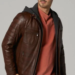 Winter Brown hoodie Leather Jacket