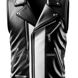 Black and White Biker Leather Vest Men