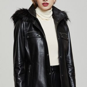 Cristina Classic Black Leather Jacket For Women's